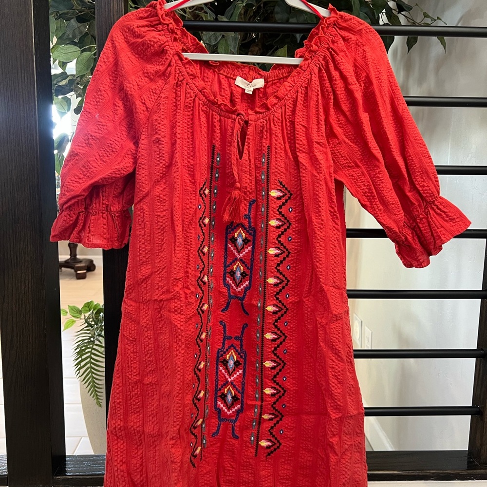 Red Embroidered Peasant Blouse